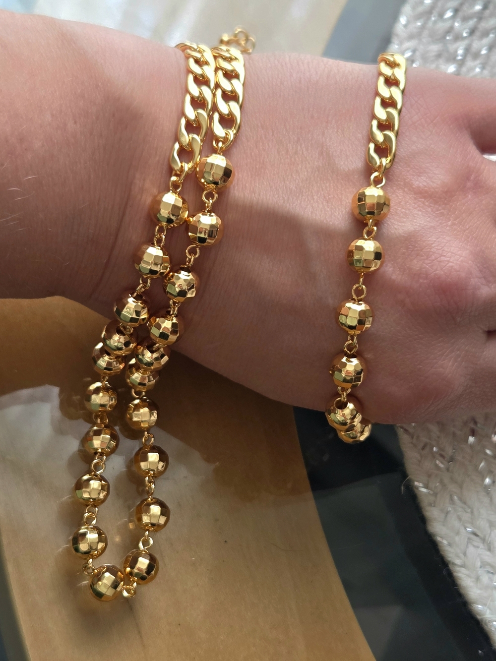 Classic Fashion Designer Gold Beads Jewelry Set 2pc Necklace and Bracelet
